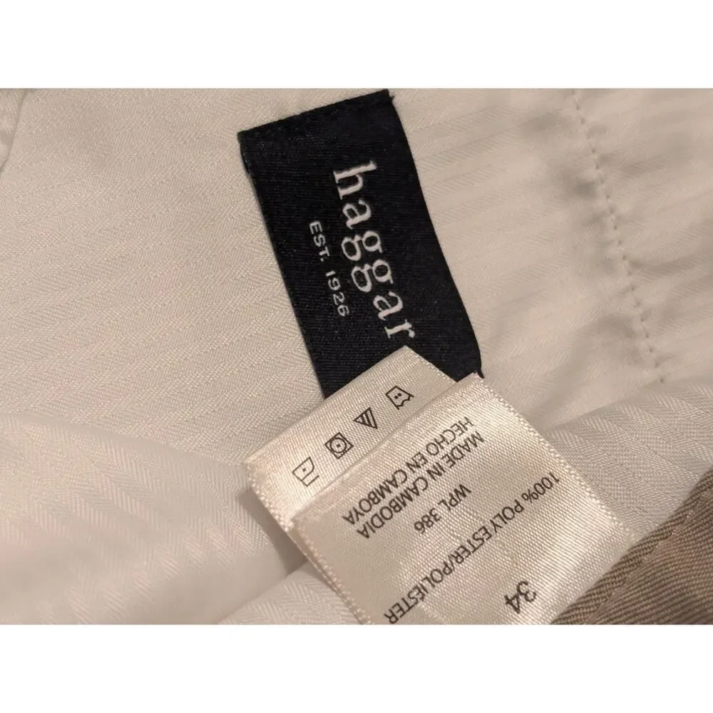 Haggar Shorts Mens 34 Tan Pleated Classic Preppy Casual Walk Chino Flex Waist